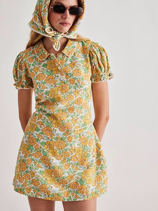 Free People Dresses & Skirts - Free People Under The Sun Mini Dress in  Marigold Combo floral sz XL